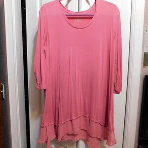 Logo Lori Goldstein Coral Chiffon Hem LS Tunic Sz L